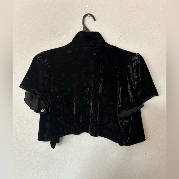 Black Velvet Y2K cropped short sleeve cardigan overlay by l8er Clothing - Picture 6 of 7